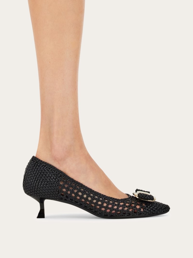 Ferragamo | Women's Kitten Heel Pump With New Vara Buckle - Black