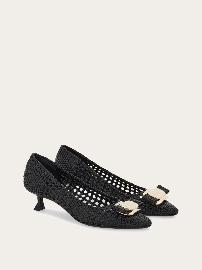 Ferragamo | Women's Kitten Heel Pump With New Vara Buckle - Black
