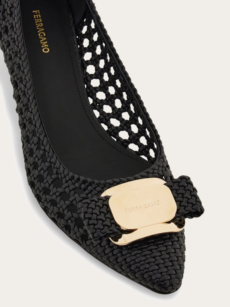 Ferragamo | Women's Kitten Heel Pump With New Vara Buckle - Black