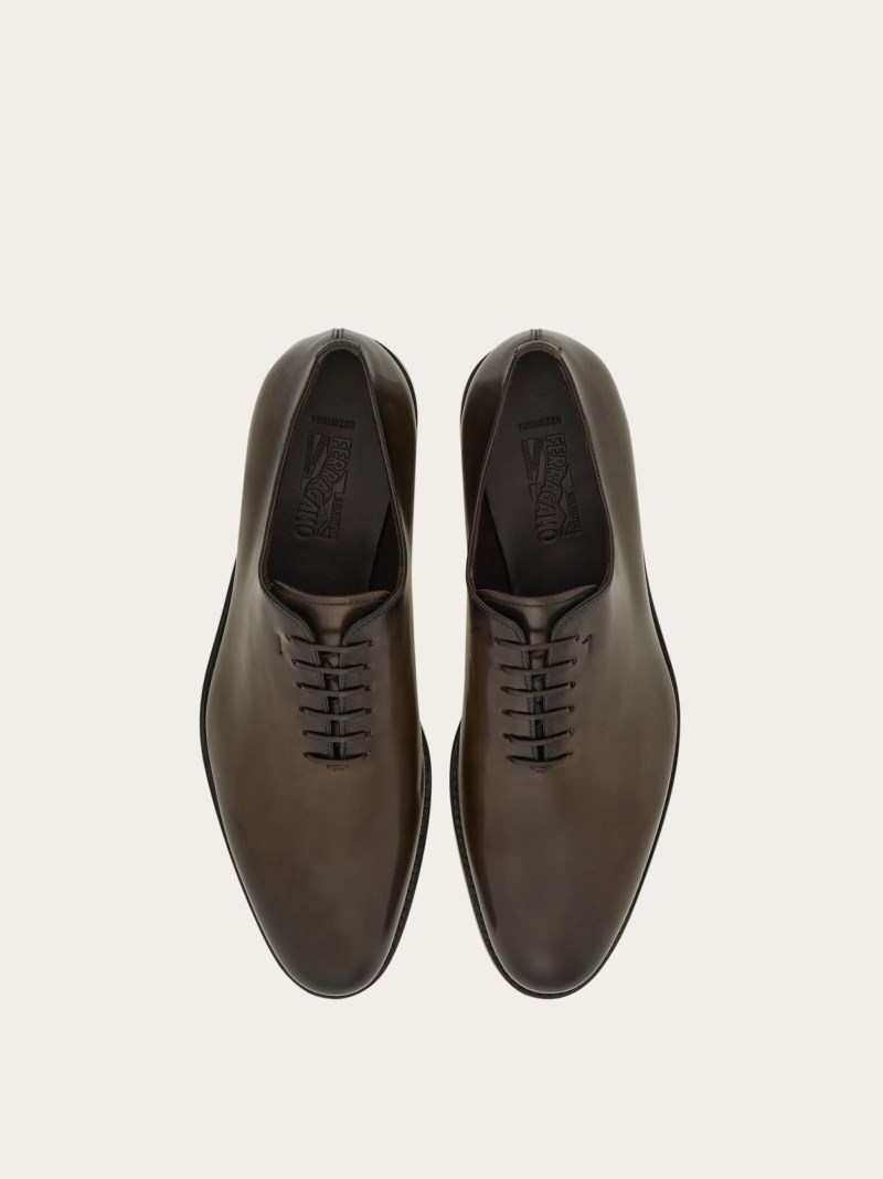 Ferragamo | Men's Tramezza Plain Toe Oxford - Olive Green/Testa Di Moro