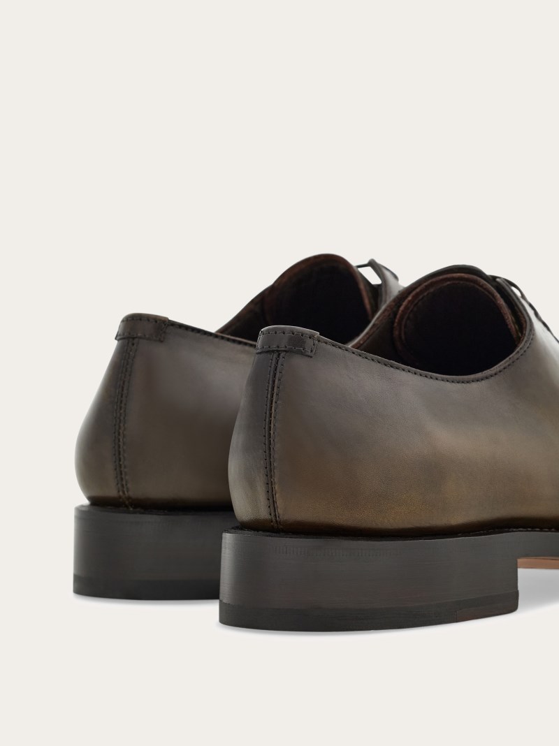Ferragamo | Men's Tramezza Plain Toe Oxford - Olive Green/Testa Di Moro
