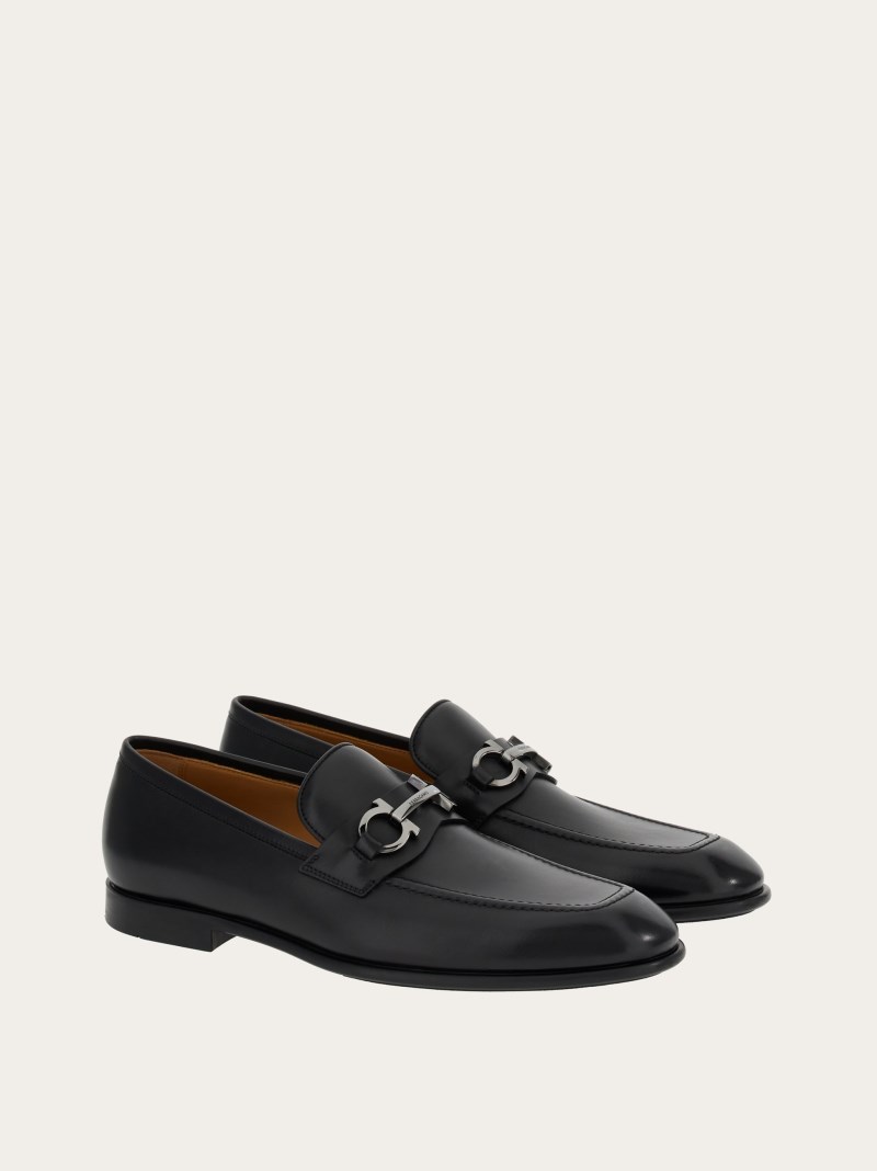Ferragamo | Men's Moccasin With Gancini Ornament - Black/Cookie