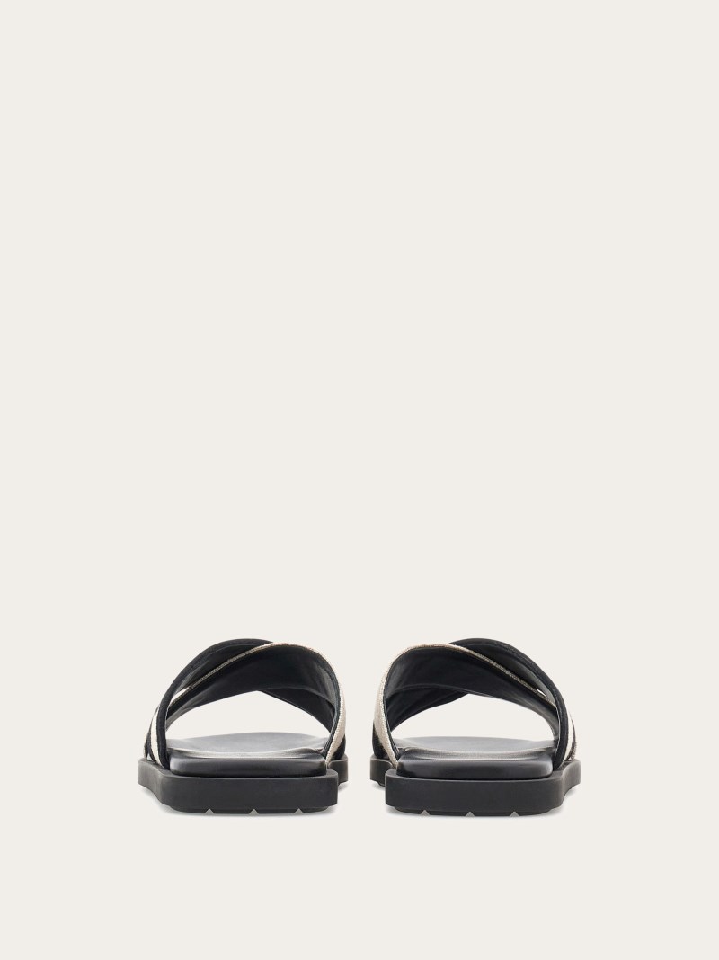 Ferragamo | Men's Sandal With Crossover Straps - Beige/Black