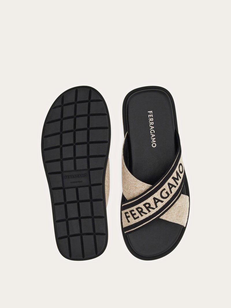 Ferragamo | Men's Sandal With Crossover Straps - Beige/Black
