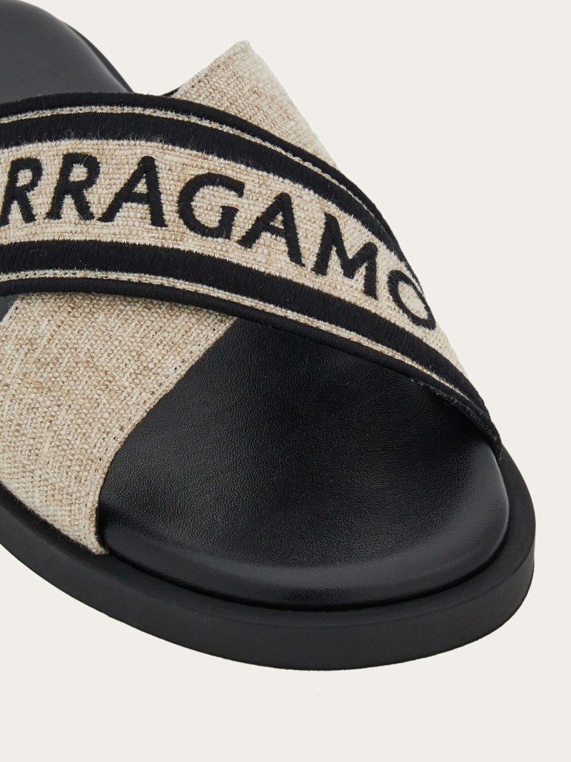 Ferragamo | Men's Sandal With Crossover Straps - Beige/Black
