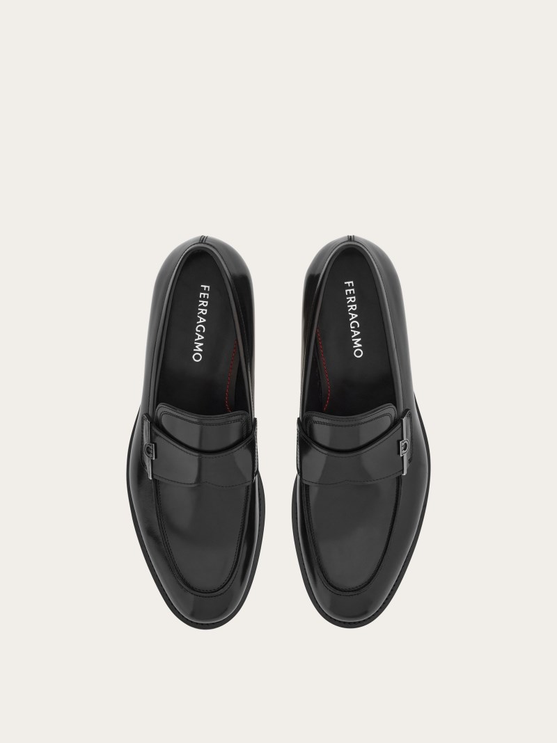 Ferragamo | Men's Penny Loafer With Gancini Ornament - Black