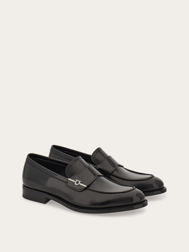 Ferragamo | Men's Penny Loafer With Gancini Ornament - Black