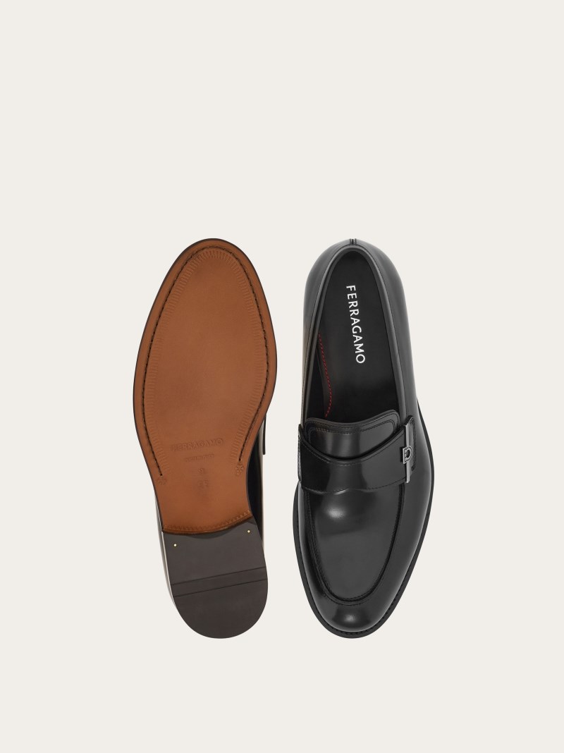 Ferragamo | Men's Penny Loafer With Gancini Ornament - Black