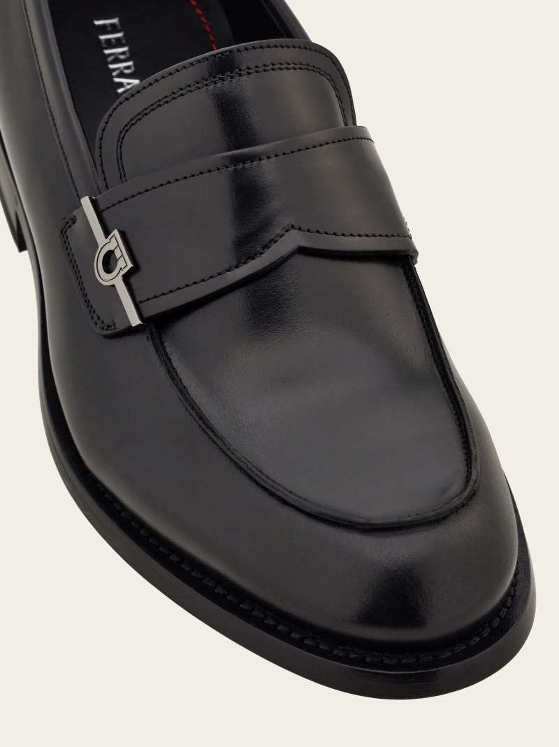 Ferragamo | Men's Penny Loafer With Gancini Ornament - Black