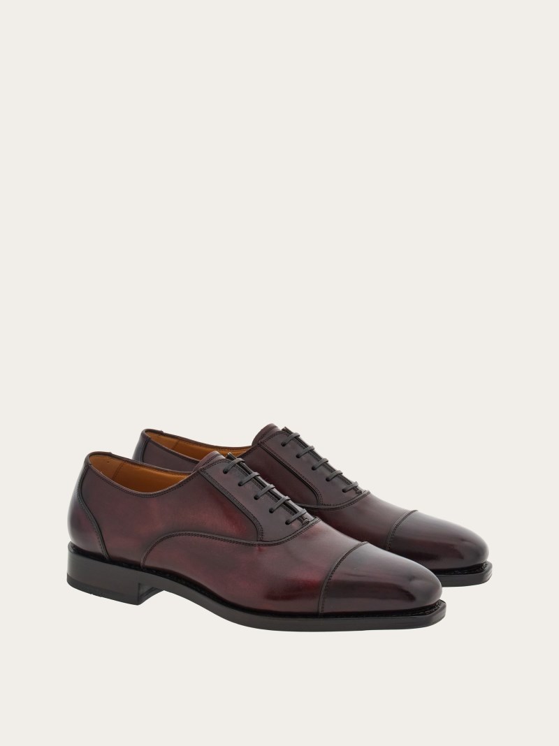 Ferragamo | Men's Tramezza Oxford With Toe Cap - Nebbiolo