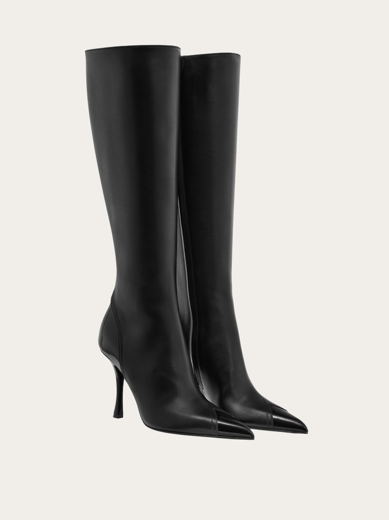 Ferragamo | Women's Knee High Boot With Inlays - Black