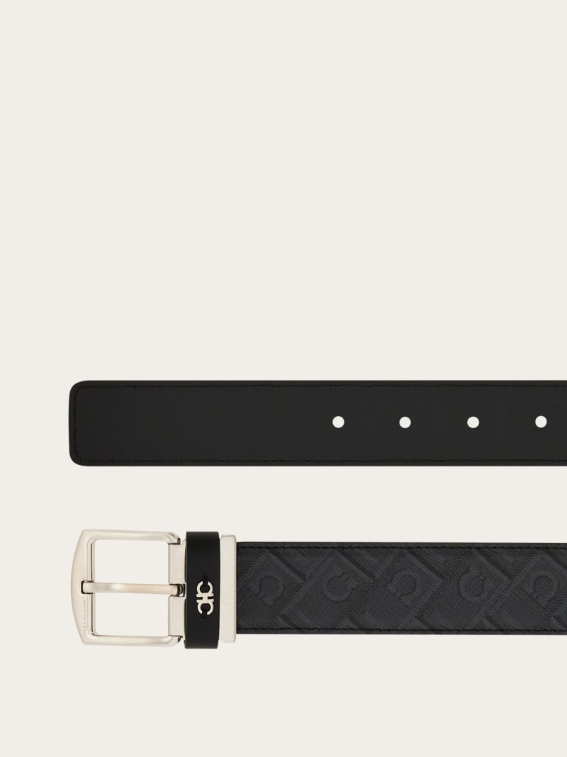 Ferragamo | Men's Reversible And Adjustable Belt - Black/Grey