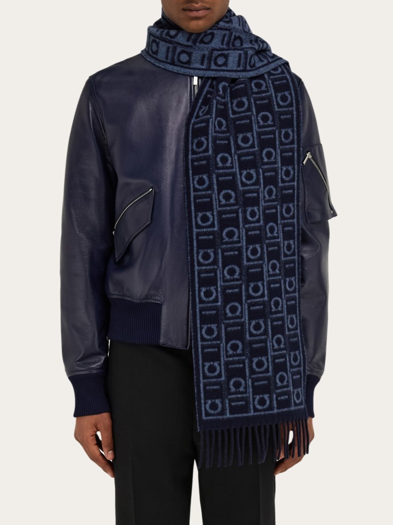 Ferragamo | Men's Monogram Scarf - Navy Blue/Oxford Blue