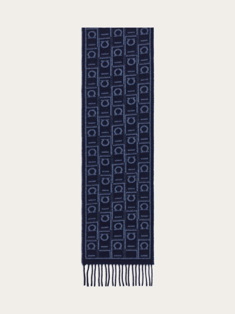 Ferragamo | Men's Monogram Scarf - Navy Blue/Oxford Blue