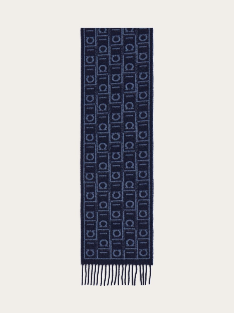 Ferragamo | Men's Monogram Scarf - Navy Blue/Oxford Blue