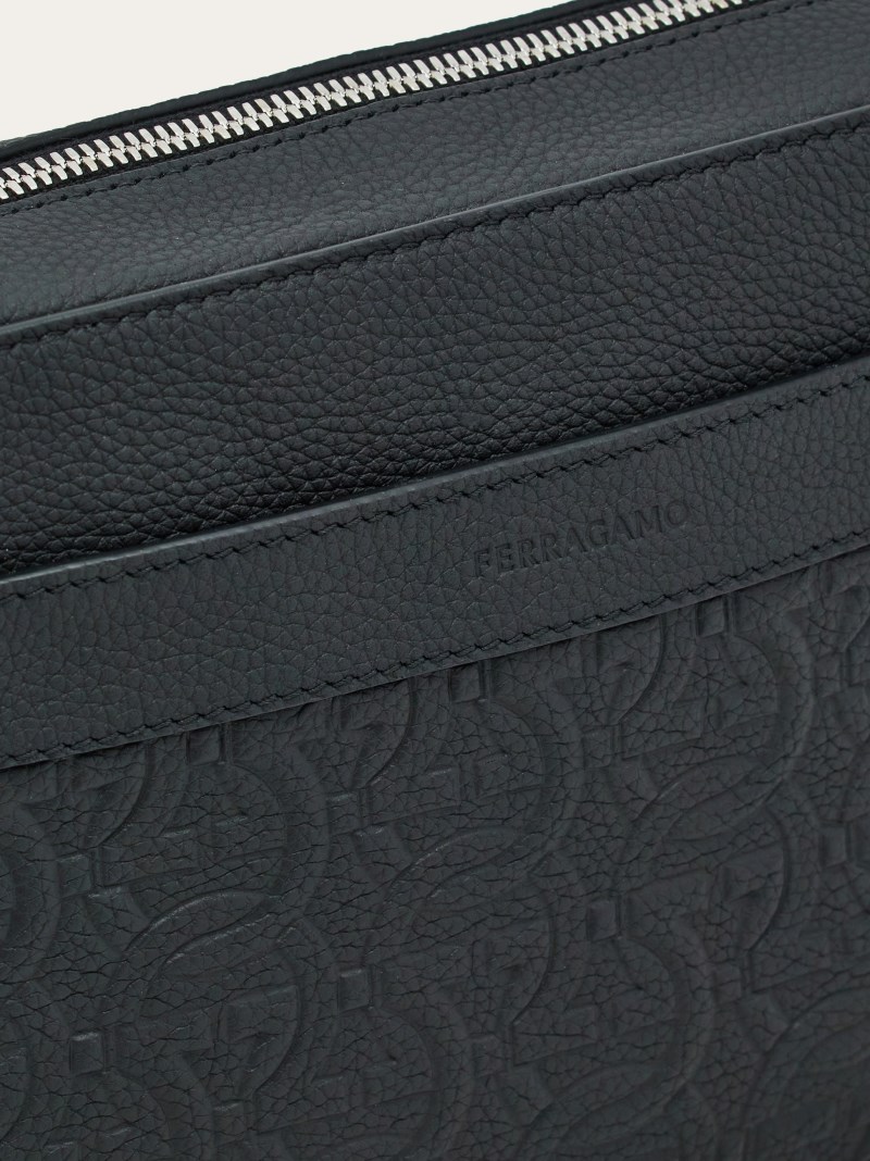Ferragamo | Men's Embossed Gancini Crossbody Bag - Black