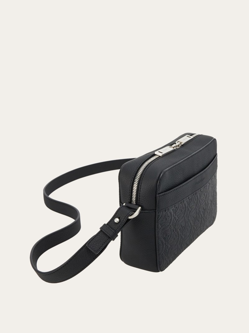Ferragamo | Men's Embossed Gancini Crossbody Bag - Black