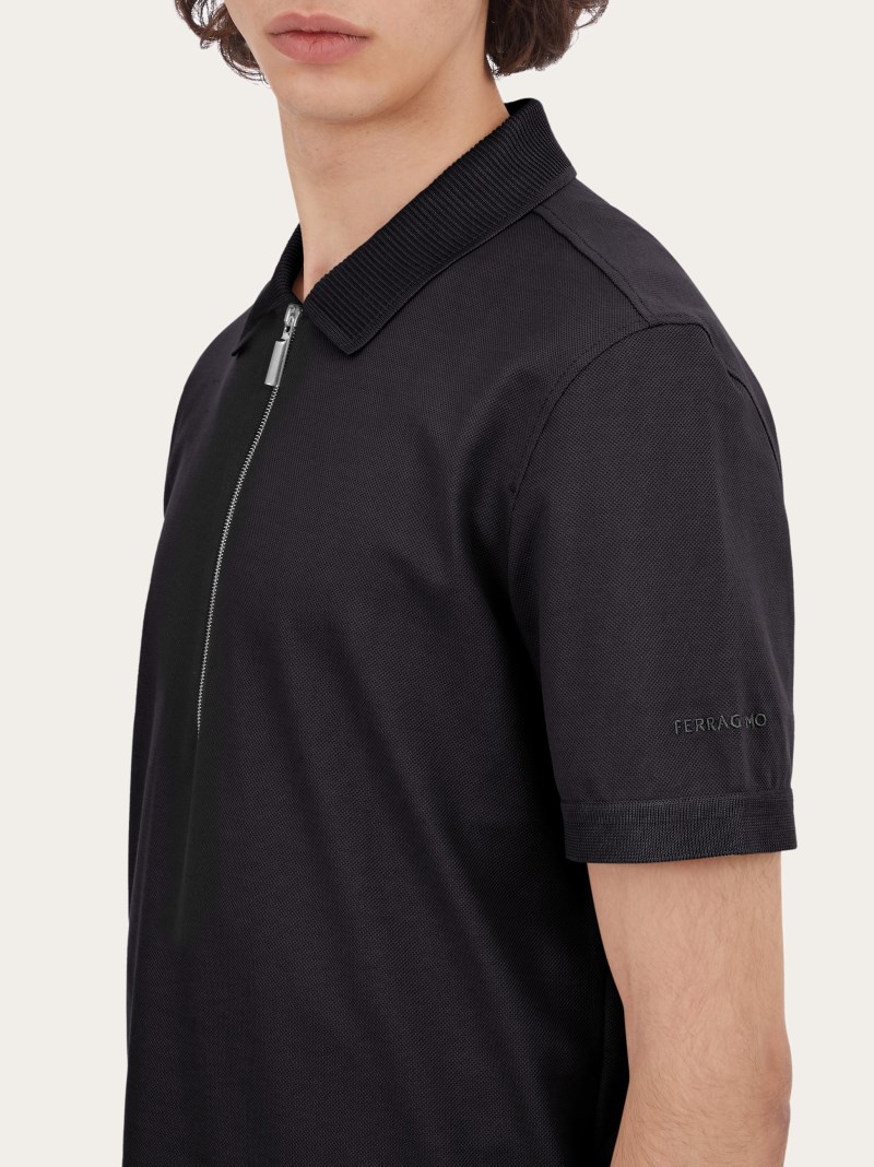 Ferragamo | Men's Polo With Zip Collar - Black