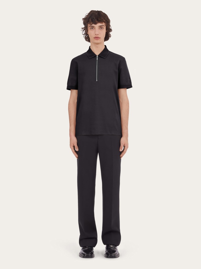 Ferragamo | Men's Polo With Zip Collar - Black