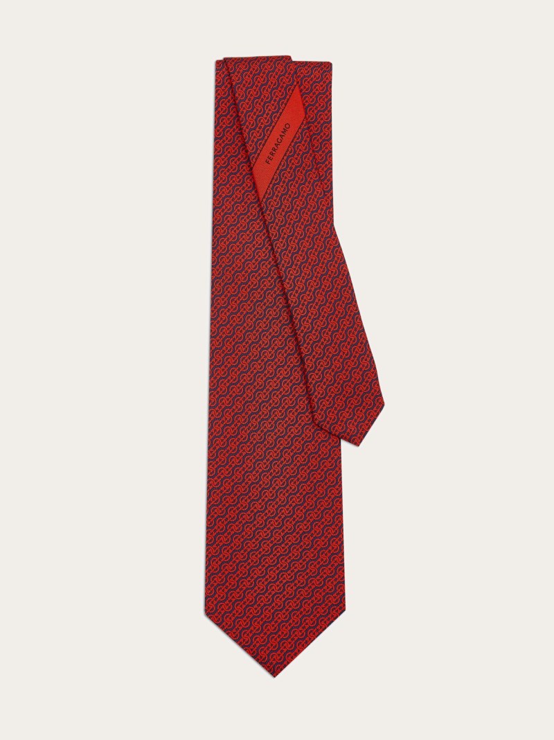 Ferragamo | Men's Woven Print Silk Tie - Dark Blue/Red