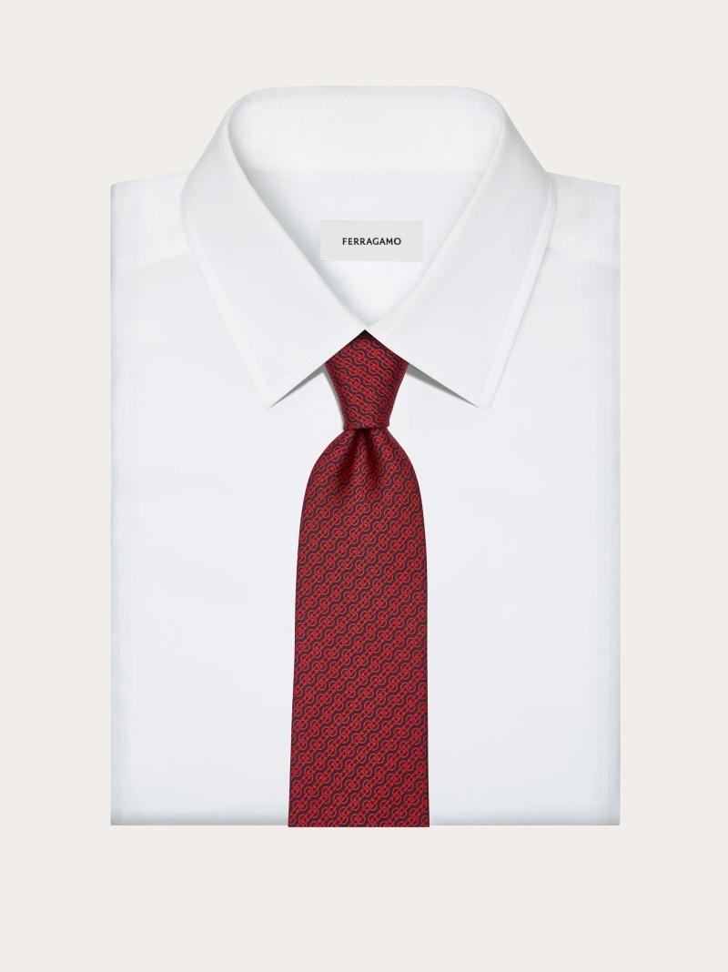 Ferragamo | Men's Woven Print Silk Tie - Dark Blue/Red