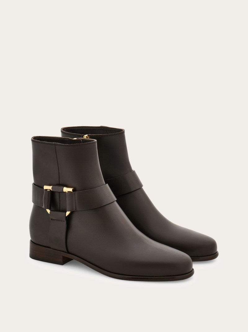 Ferragamo | Women's Gancini Ornament Ankle Boot - Testa Di Moro