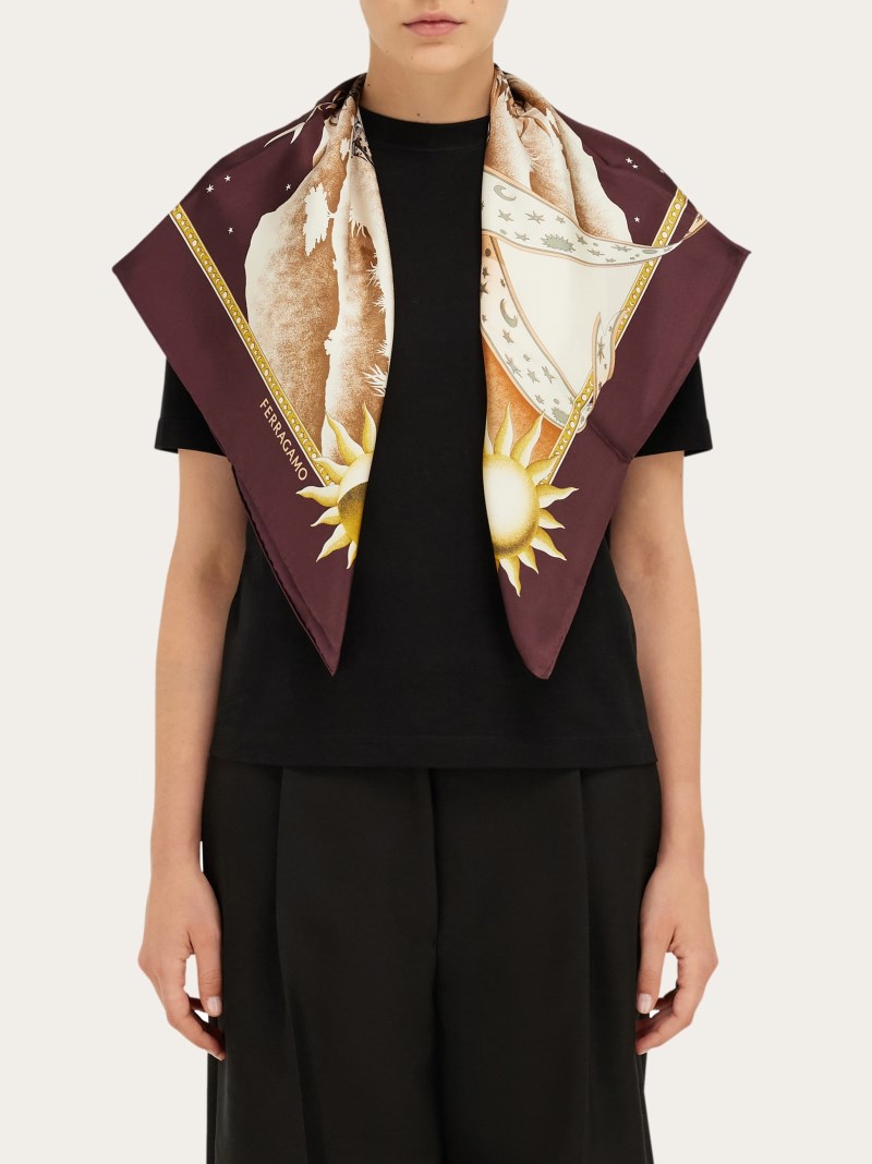 Ferragamo | Women's Day &Amp; Night Print Silk Foulard - Burgundy
