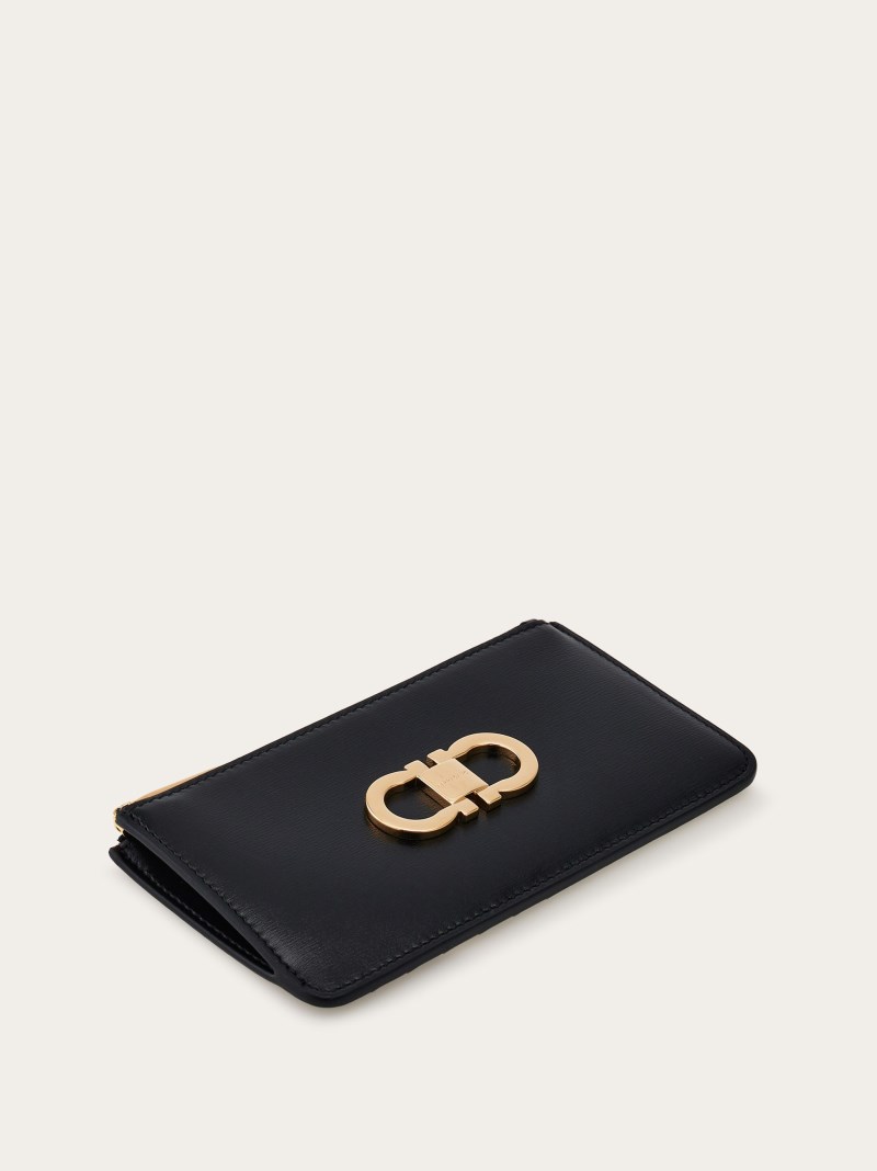 Ferragamo | Women's Gancini Credit Card Holder - Black/Flame Red