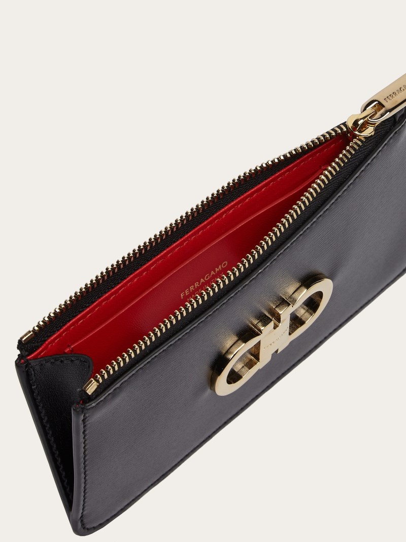 Ferragamo | Women's Gancini Credit Card Holder - Black/Flame Red
