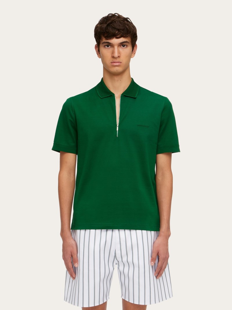 Ferragamo | Men's Polo With Zip Collar - Forest Green