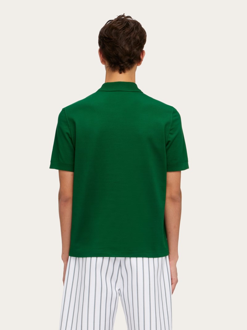 Ferragamo | Men's Polo With Zip Collar - Forest Green