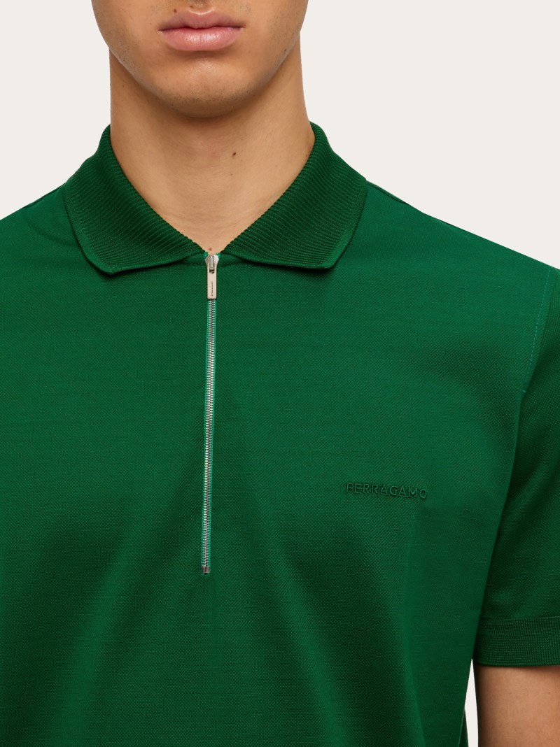 Ferragamo | Men's Polo With Zip Collar - Forest Green
