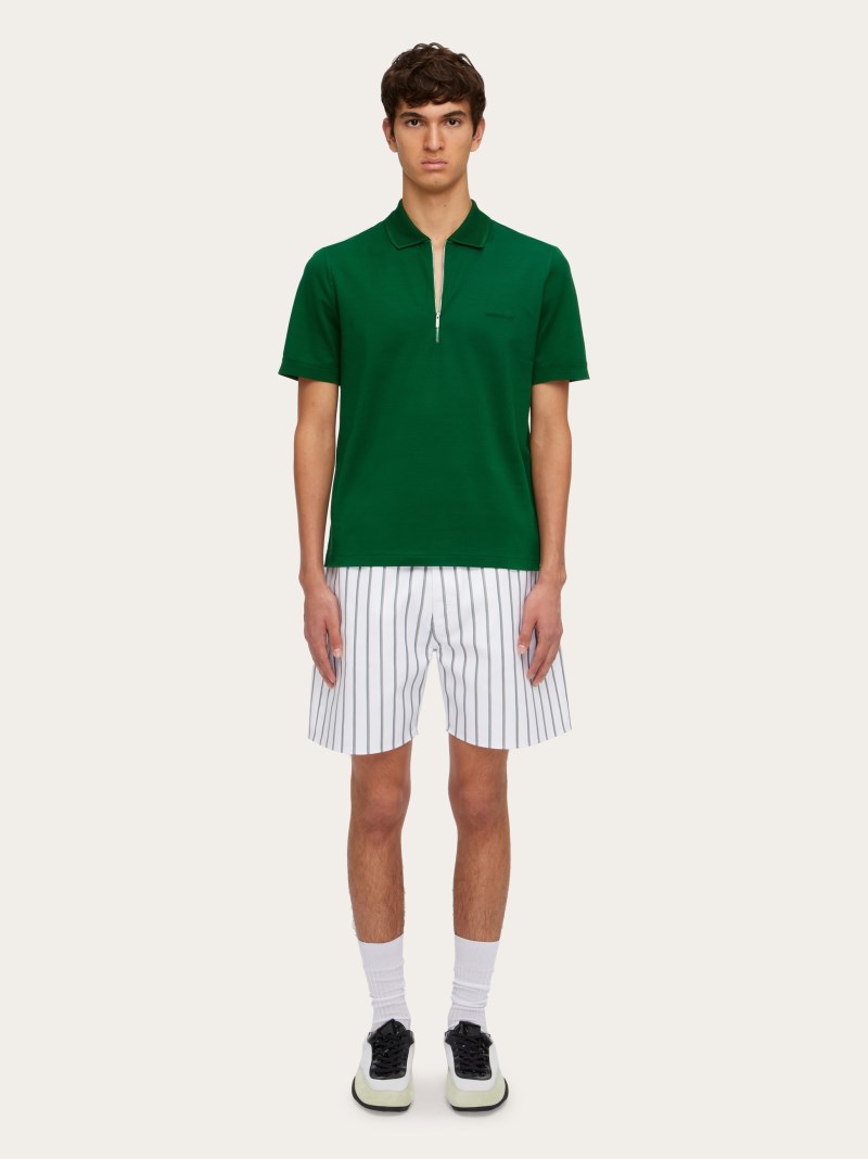 Ferragamo | Men's Polo With Zip Collar - Forest Green