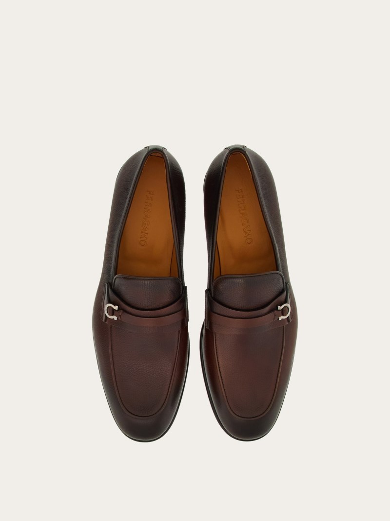 Ferragamo | Men's Moccasin With Gancini Ornament - Cocoa