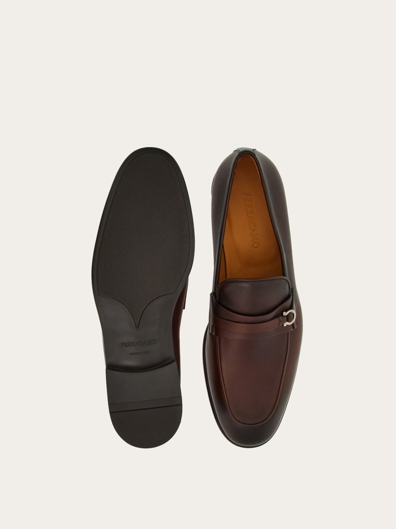Ferragamo | Men's Moccasin With Gancini Ornament - Cocoa