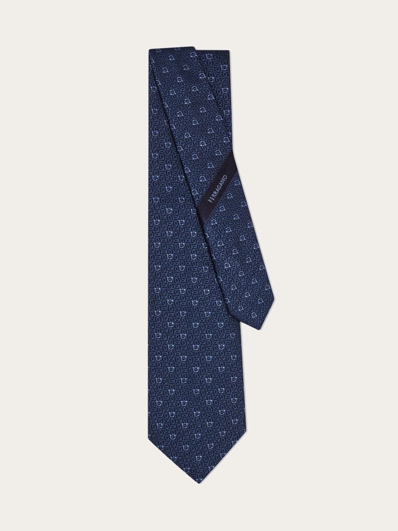Ferragamo | Men's Gancini Jacquard Tie - Navy Blue/Light Blue