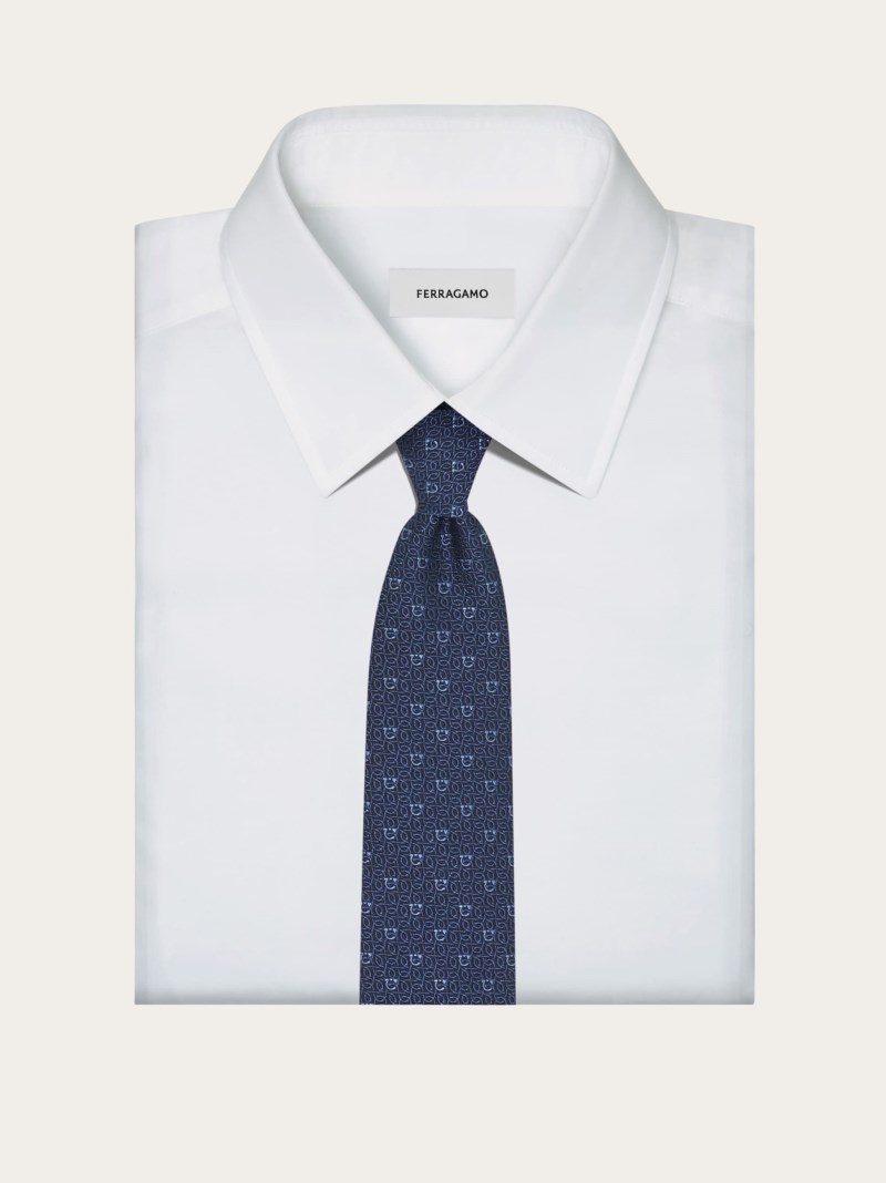 Ferragamo | Men's Gancini Jacquard Tie - Navy Blue/Light Blue