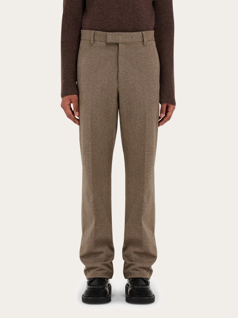 Ferragamo | Men's Flat Front Trouser - Walnut/Cocoa Brown