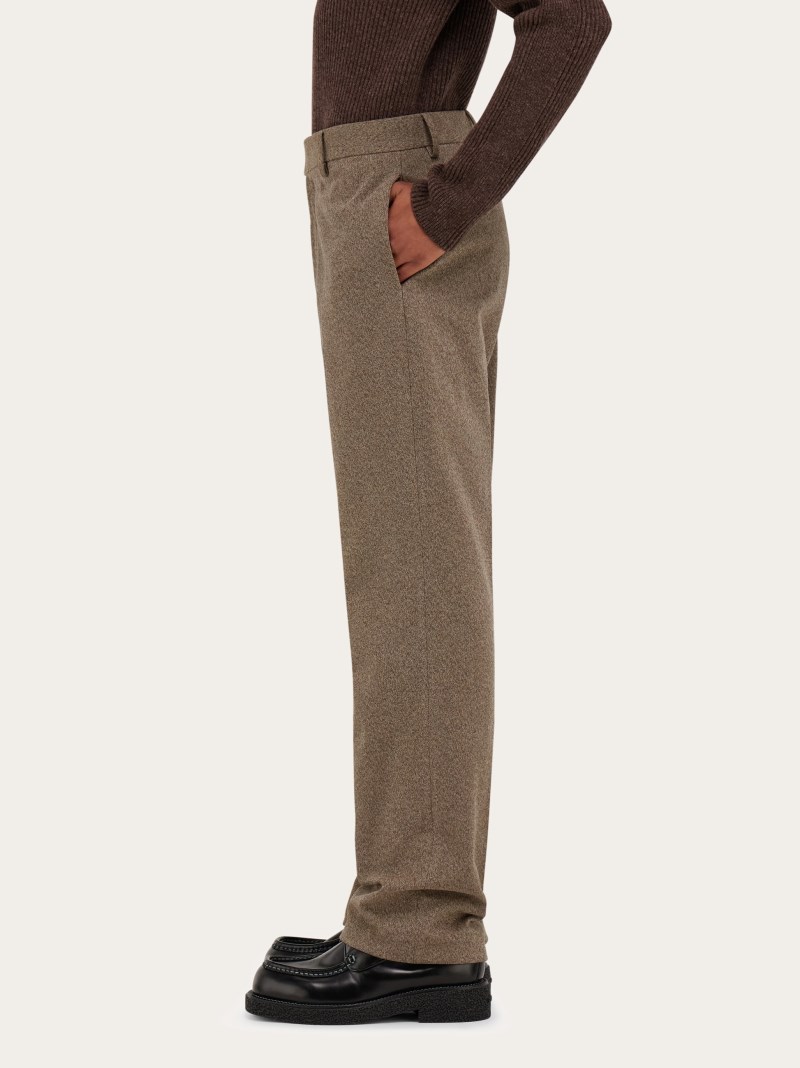 Ferragamo | Men's Flat Front Trouser - Walnut/Cocoa Brown