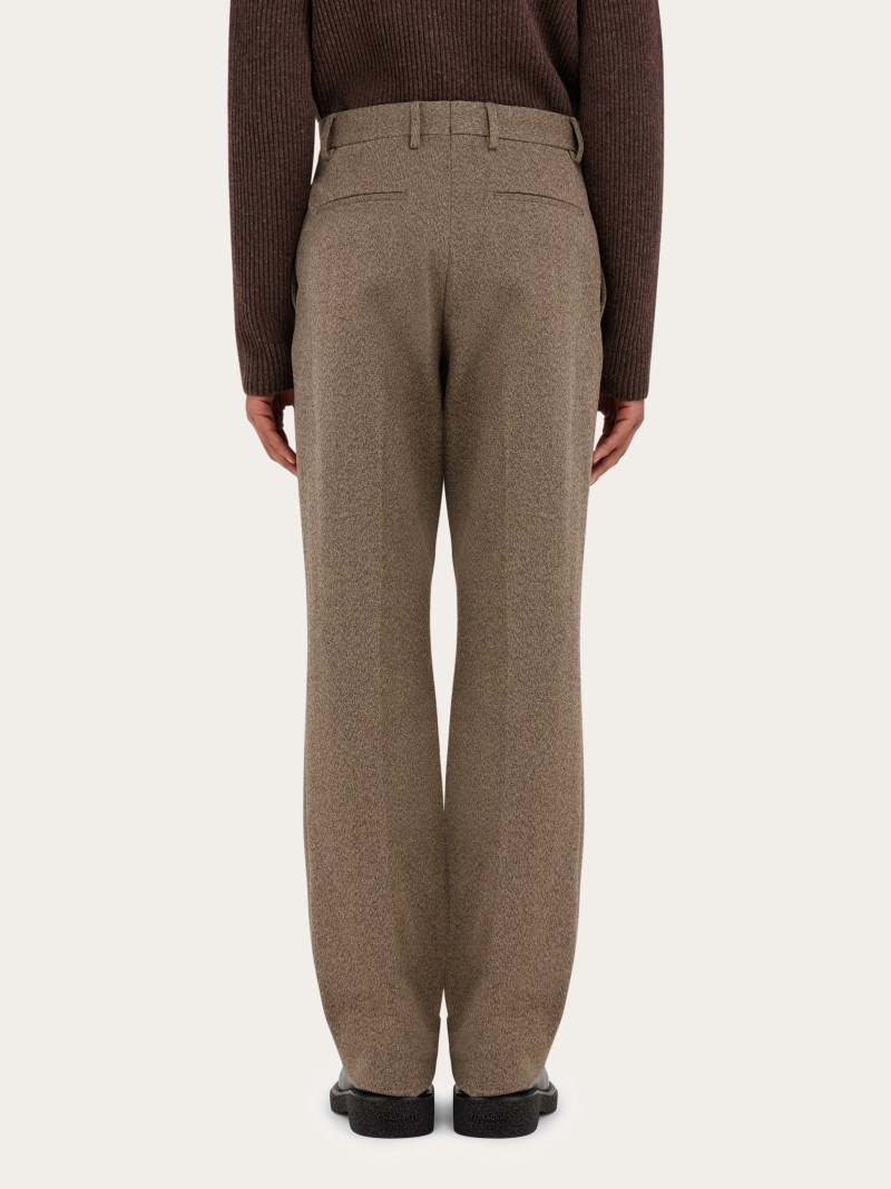 Ferragamo | Men's Flat Front Trouser - Walnut/Cocoa Brown