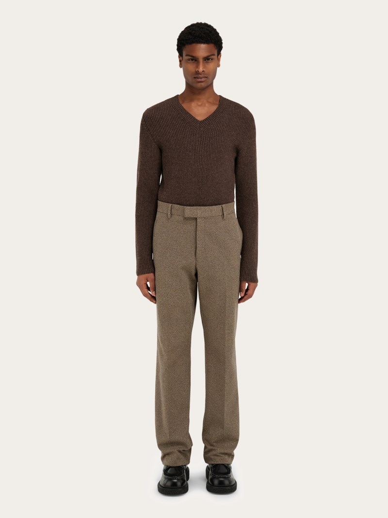 Ferragamo | Men's Flat Front Trouser - Walnut/Cocoa Brown