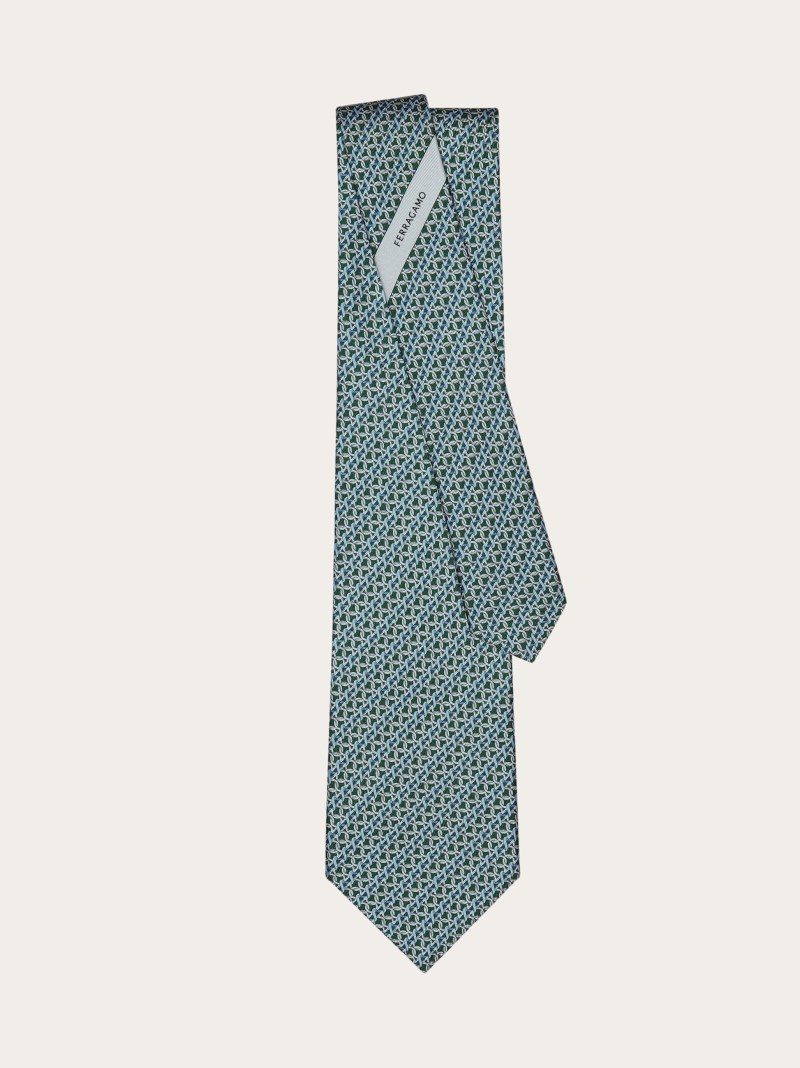 Ferragamo | Men's Gancini Print Silk Tie - Green