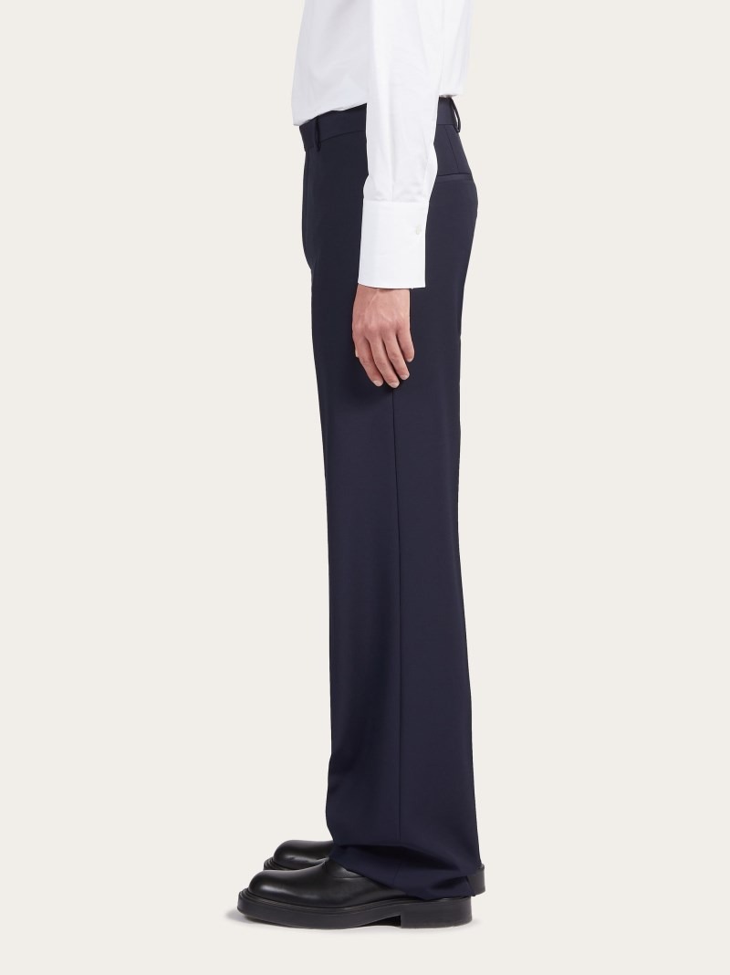 Ferragamo | Men's Flat Front Tailored Trouser - Navy Blue