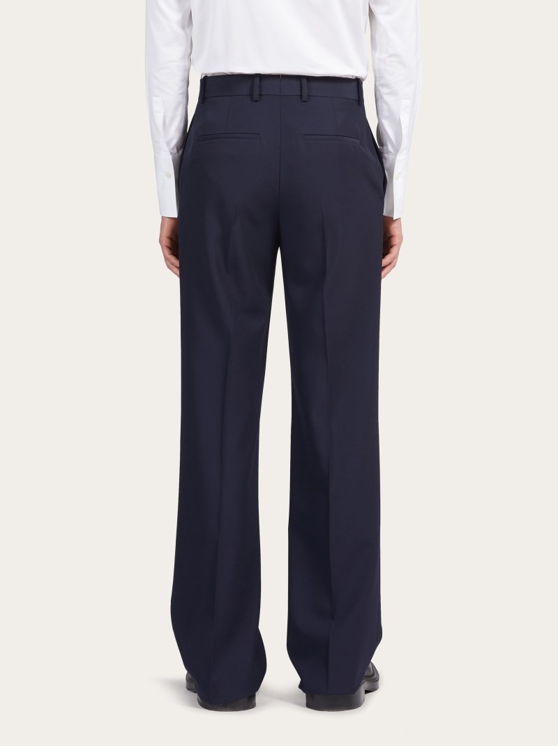 Ferragamo | Men's Flat Front Tailored Trouser - Navy Blue