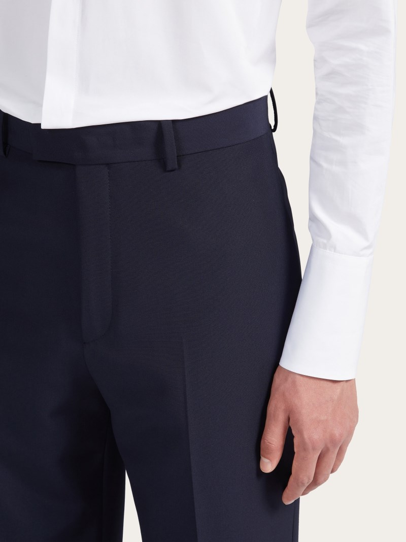 Ferragamo | Men's Flat Front Tailored Trouser - Navy Blue