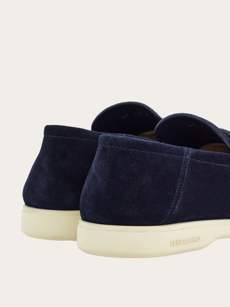Ferragamo | Men's Deconstructed Loafer With Gancini Ornament - Midnight Blue