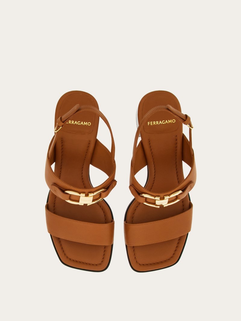 Ferragamo | Women's Sandal With Gancini Ornament - Tan