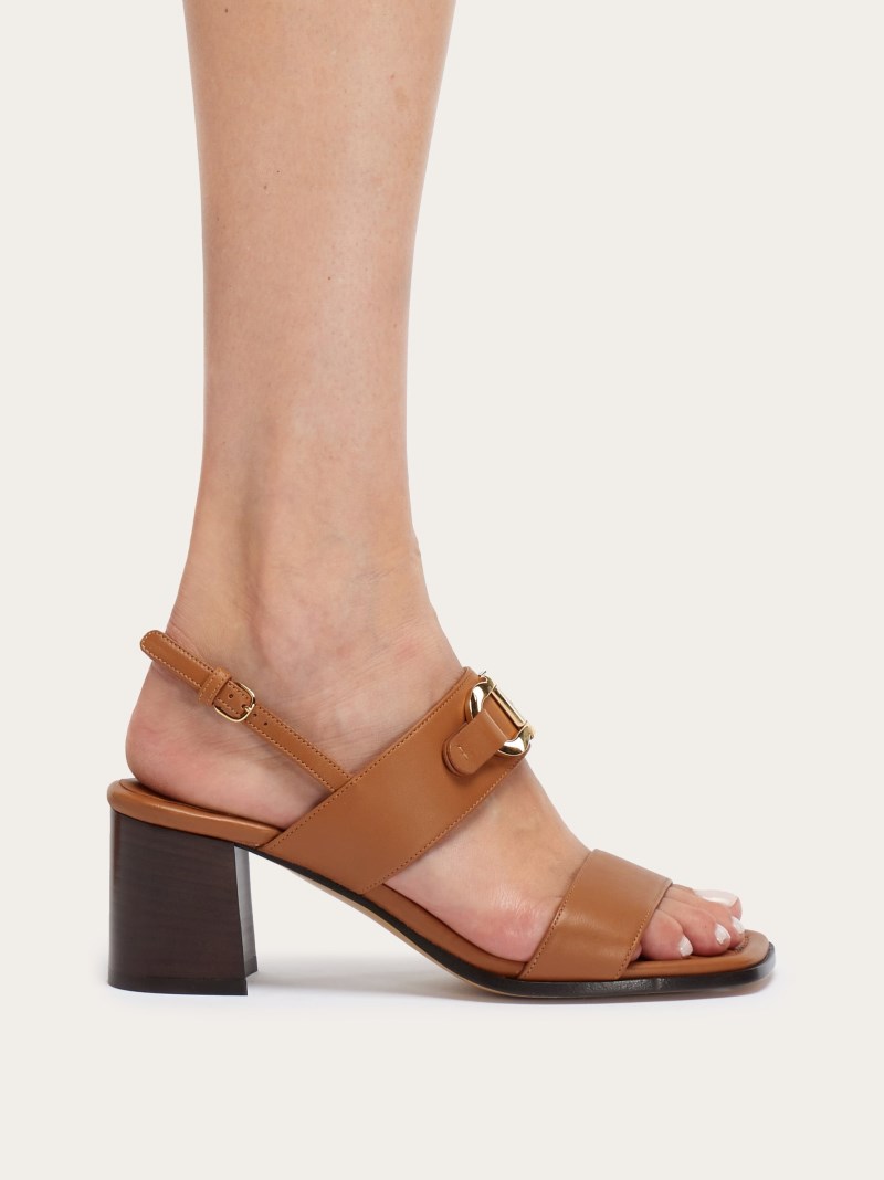 Ferragamo | Women's Sandal With Gancini Ornament - Tan