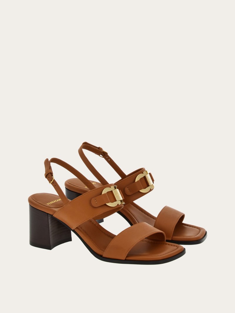 Ferragamo | Women's Sandal With Gancini Ornament - Tan