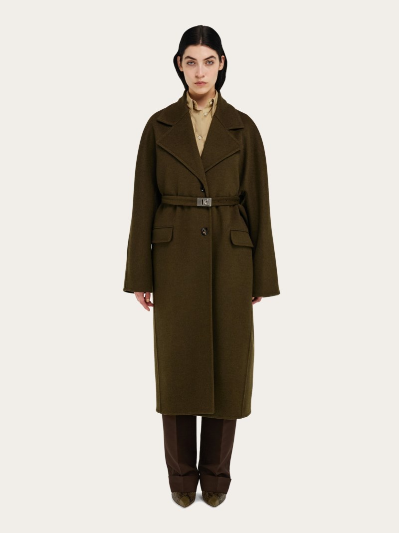 Ferragamo | Women's Single Breasted Coat - Olive Green